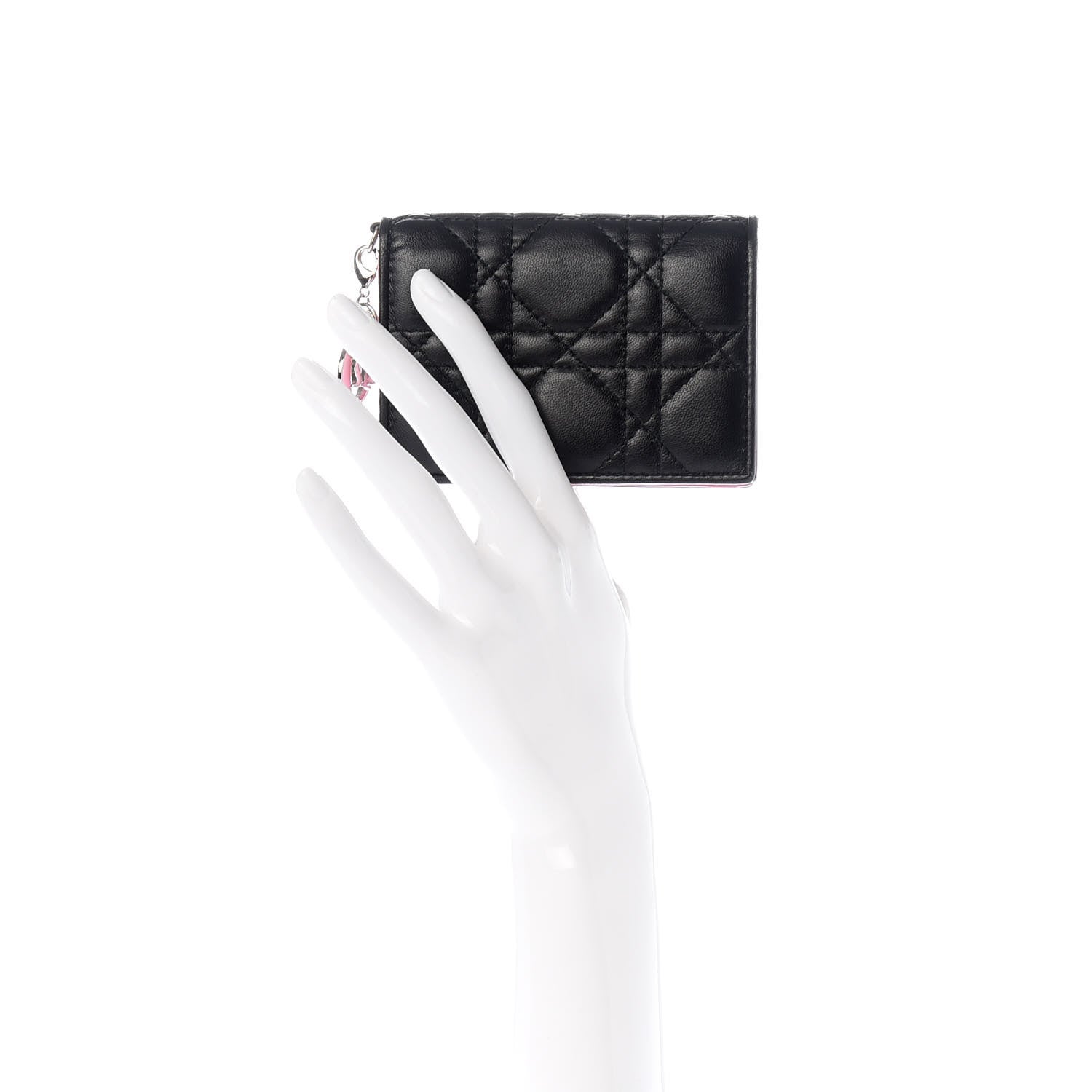 Christian Dior Lambskin Cannage Bi-Color Small Lady Dior Flap Card Holder Black Pink 2 of 7
