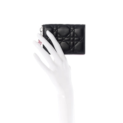 Christian Dior Lambskin Cannage Bi-Color Small Lady Dior Flap Card Holder Black Pink 2 of 7