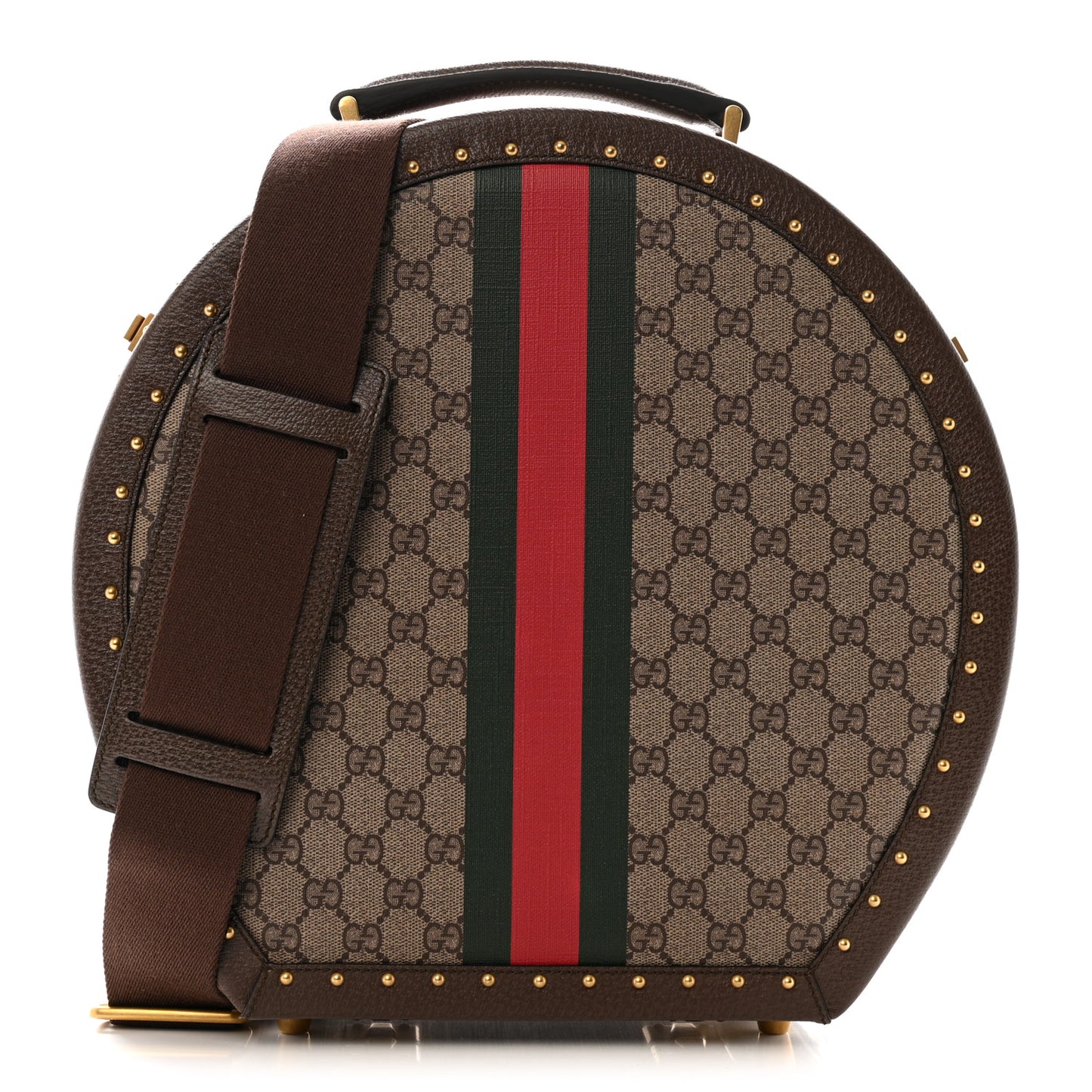 GG Supreme Monogram Textured Dollar Calfskin Web Savoy Hat Box Beige Ebony New Acero