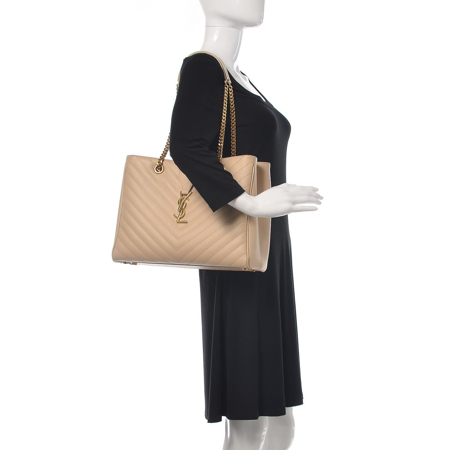 Saint Laurent Grain de Poudre Matelasse Chevron Monogram Shopping Bag Nude Powder 2 of 13