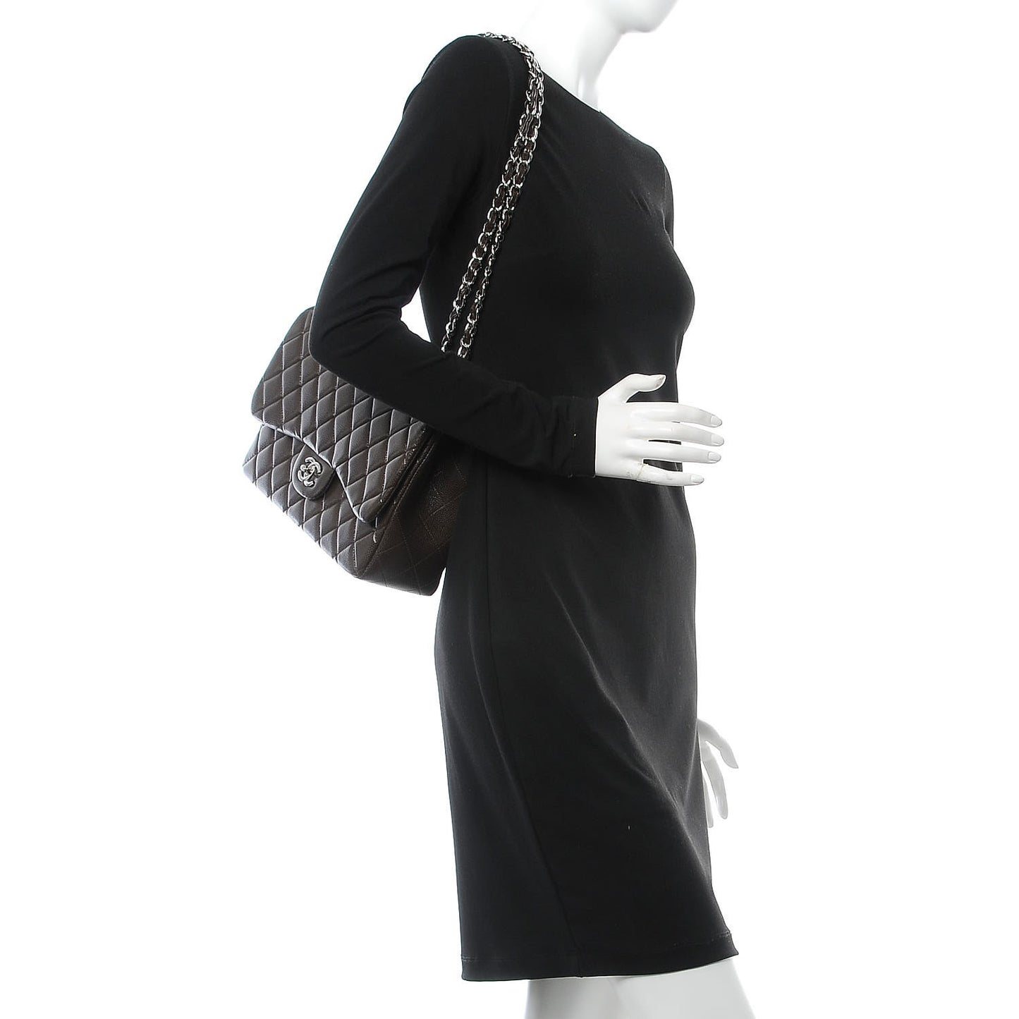 Caviar Quilted Jumbo Single Flap Dark Brown