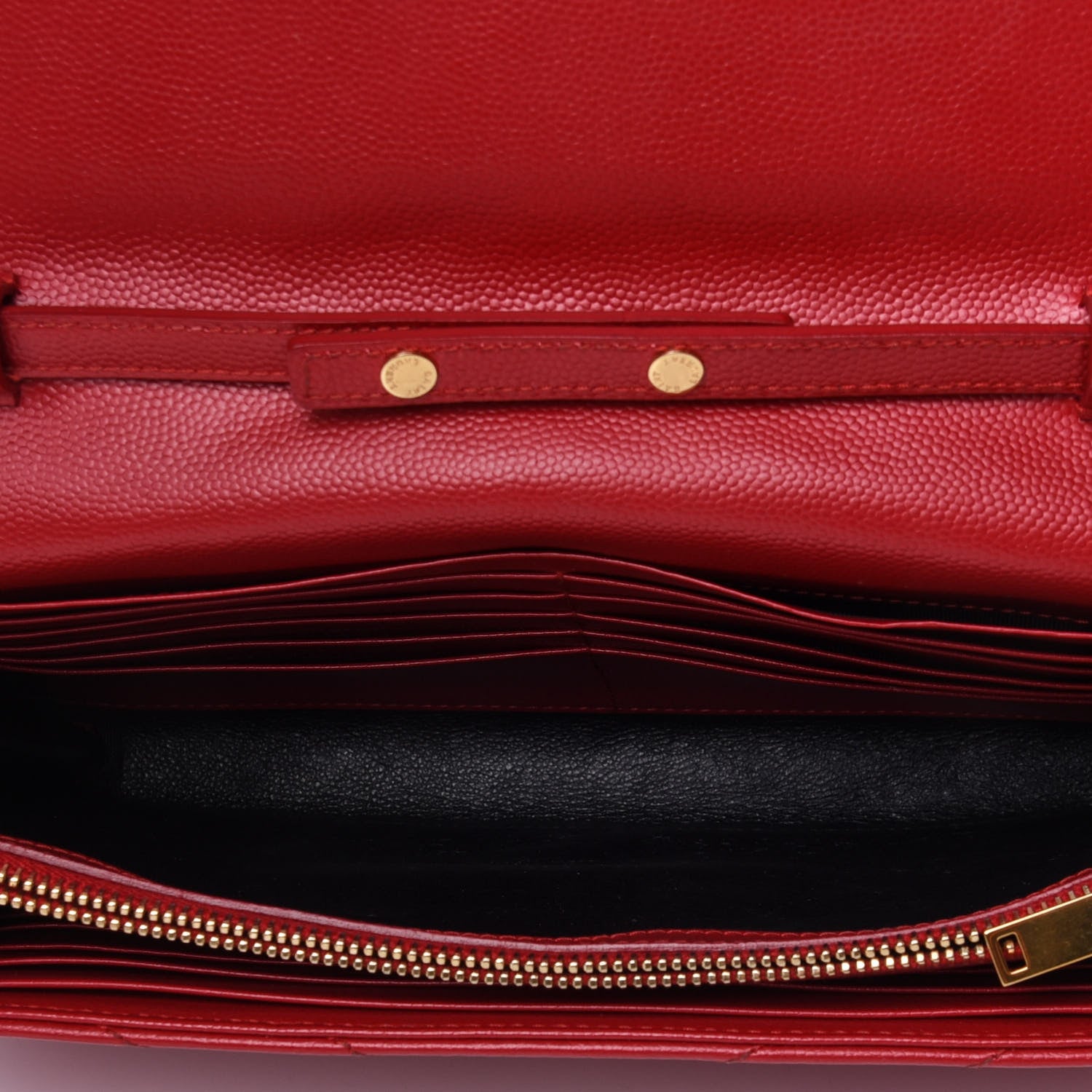Saint Laurent Grain De Poudre Matelasse Chevron Monogram Chain Wallet Red 4 of 5