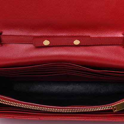 Saint Laurent Grain De Poudre Matelasse Chevron Monogram Chain Wallet Red 4 of 5