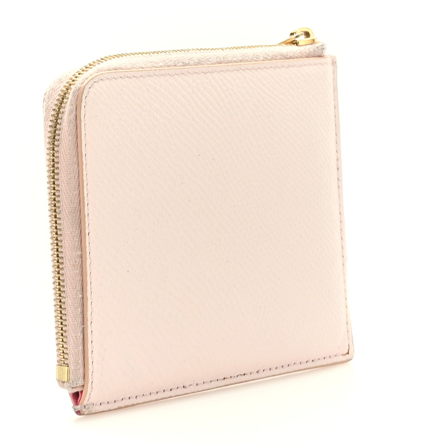 Drummed Calfskin Medium Half Zip Multifunction Wallet Coin Purse Pink