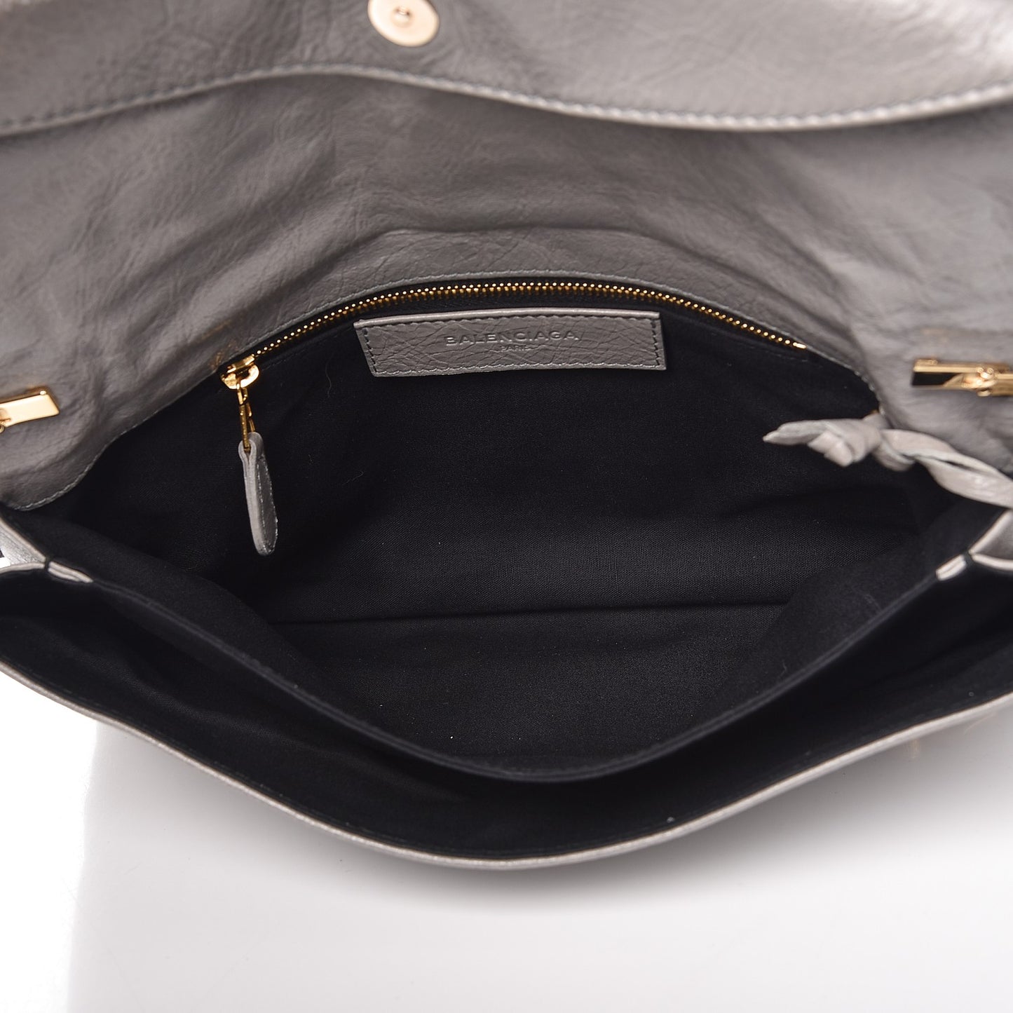 Agneau Giant 12 Gold Hardware Envelope Strap Clutch Gris Pyrite