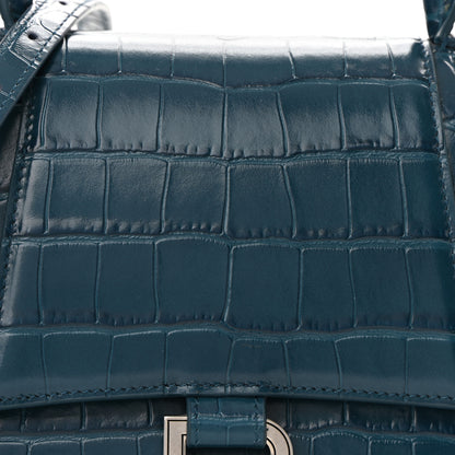 Balenciaga Shiny Calfskin Crocodile Embossed Small Hourglass Top Handle Bag Dark Petrol Blue 8 of 10