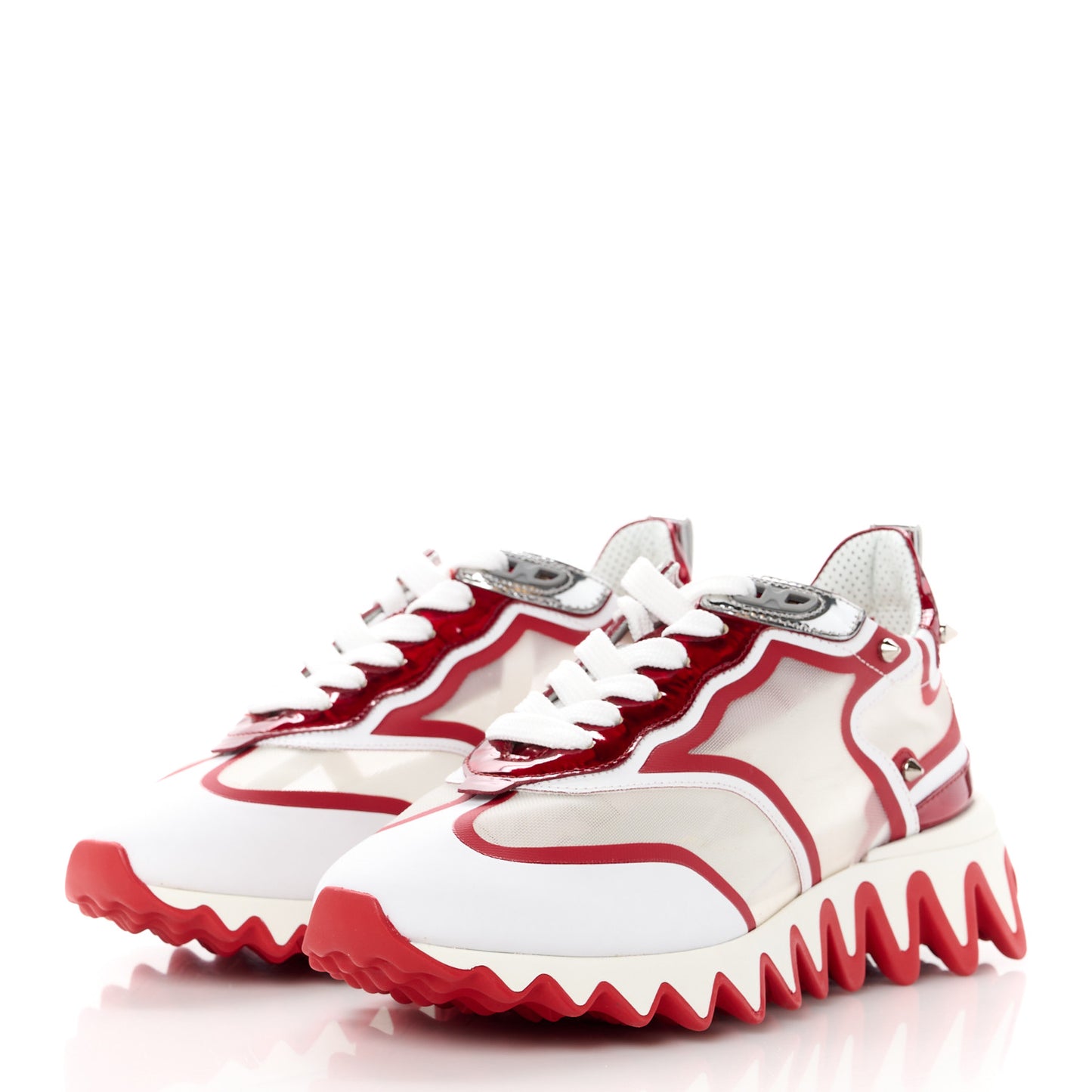 Transparent Mesh Patent Calfskin Sharkina Sneakers 36.5 White Loubi