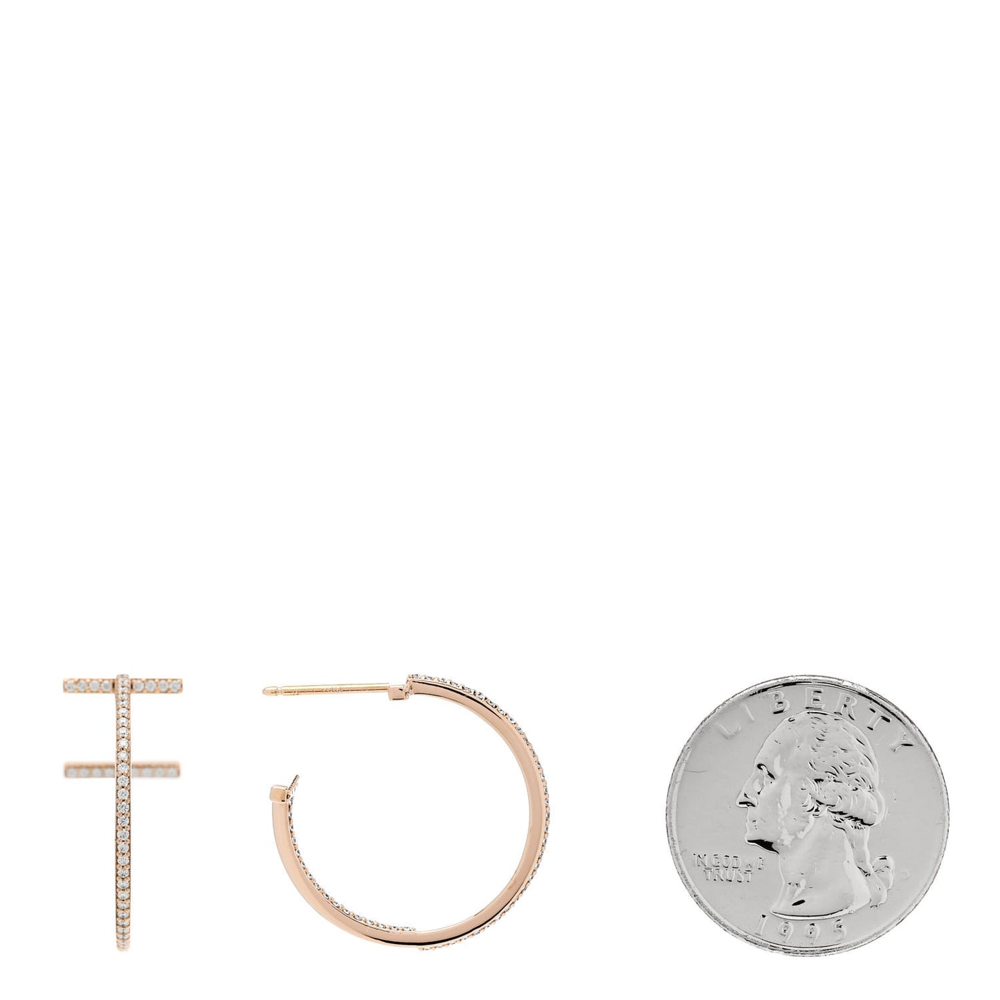 18K Rose Gold Diamond Medium T Wire Hoop Earrings