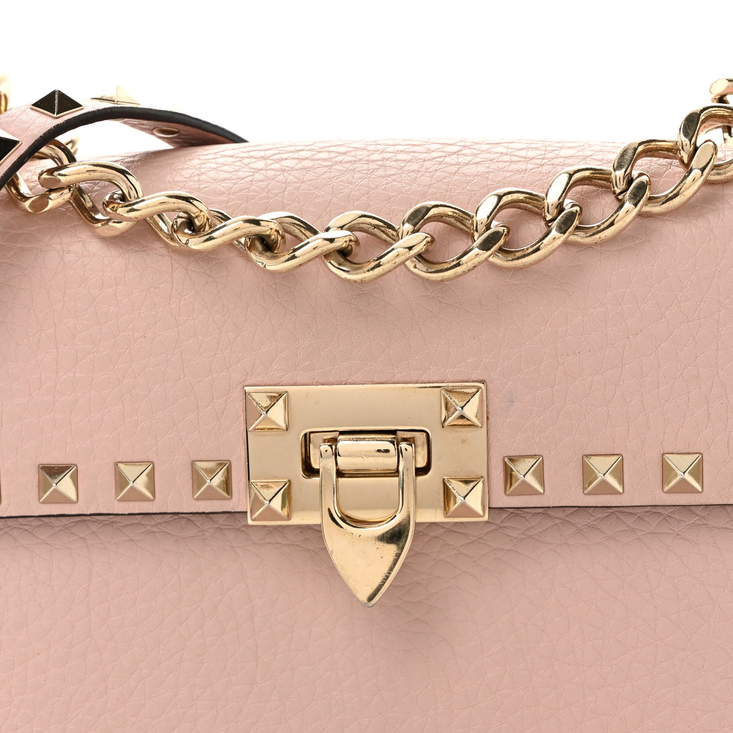Pebbled Calfskin Rockstud Flip Lock Chain Crossbody Bag Poudre