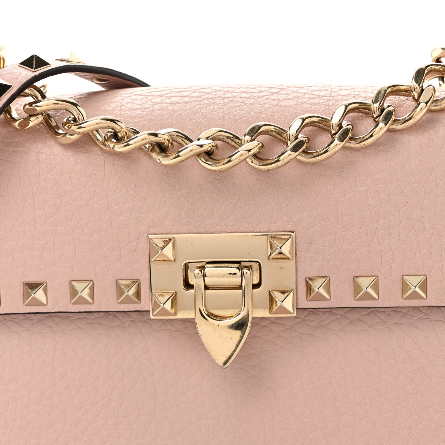 Valentino Garavani Pebbled Calfskin Rockstud Flip Lock Chain Crossbody Bag Poudre 7 of 11