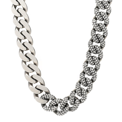 Saint Laurent Crystal Curb Chain Necklace Oxidized Silver 1 of 7