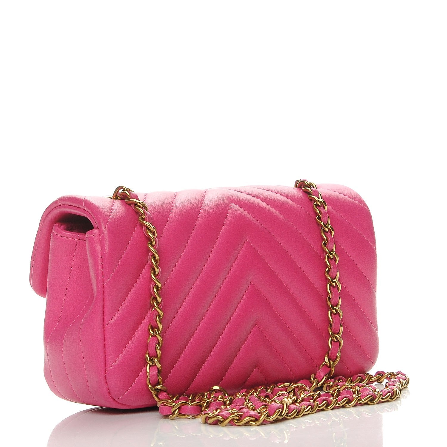 Chanel Lambskin Chevron Quilted Extra Mini Flap Dark Pink 3 of 8