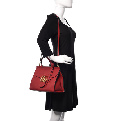 Gucci Calfskin Small GG Marmont Top Handle Bag Vulcanic Red 2 of 9