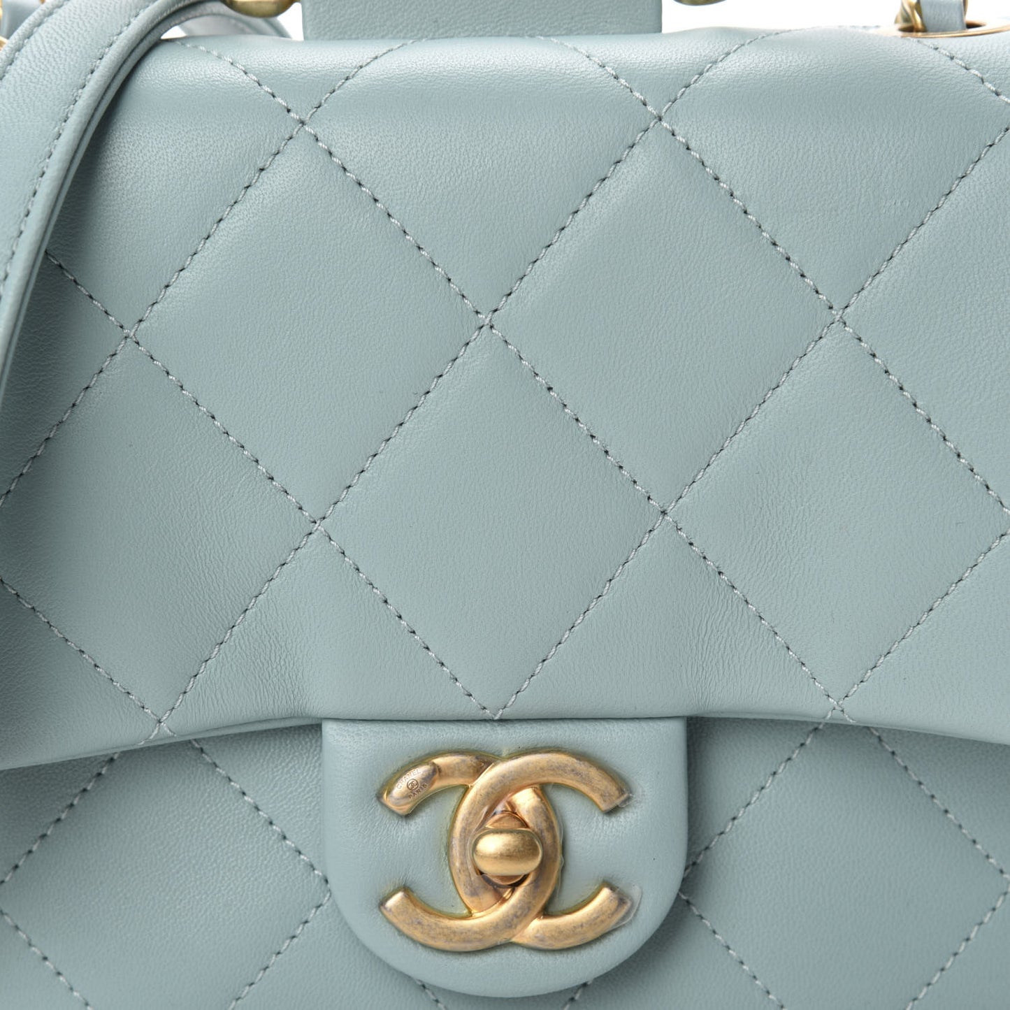 Lambskin Quilted Small Circular Handle Bag Blue