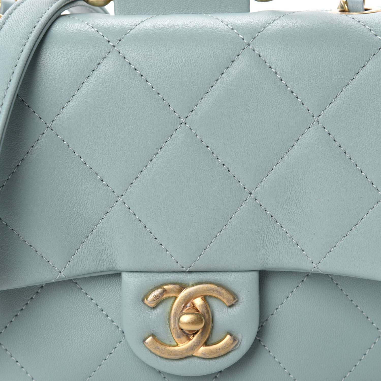 Chanel Lambskin Quilted Small Circular Handle Bag Blue 10 of 11