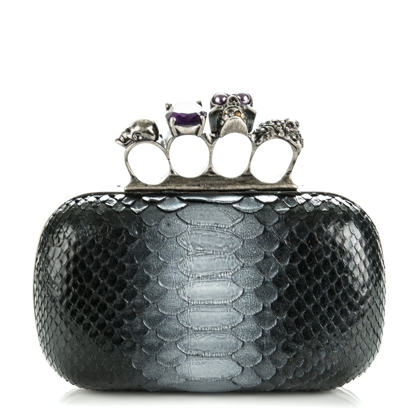 Python Knuckle Box Clutch Black Silver