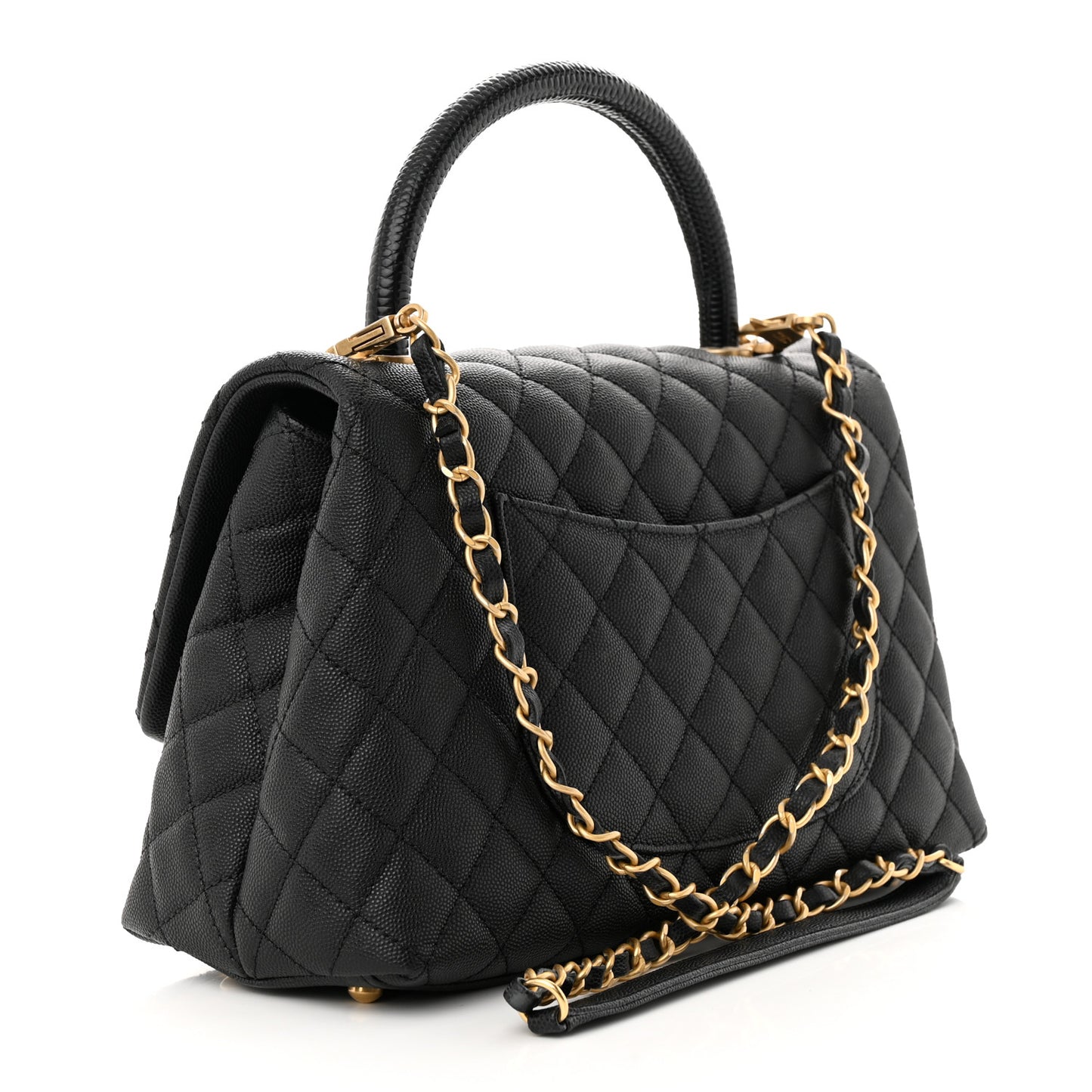 Caviar Lizard Embossed Quilted Small Coco Handle Flap Black