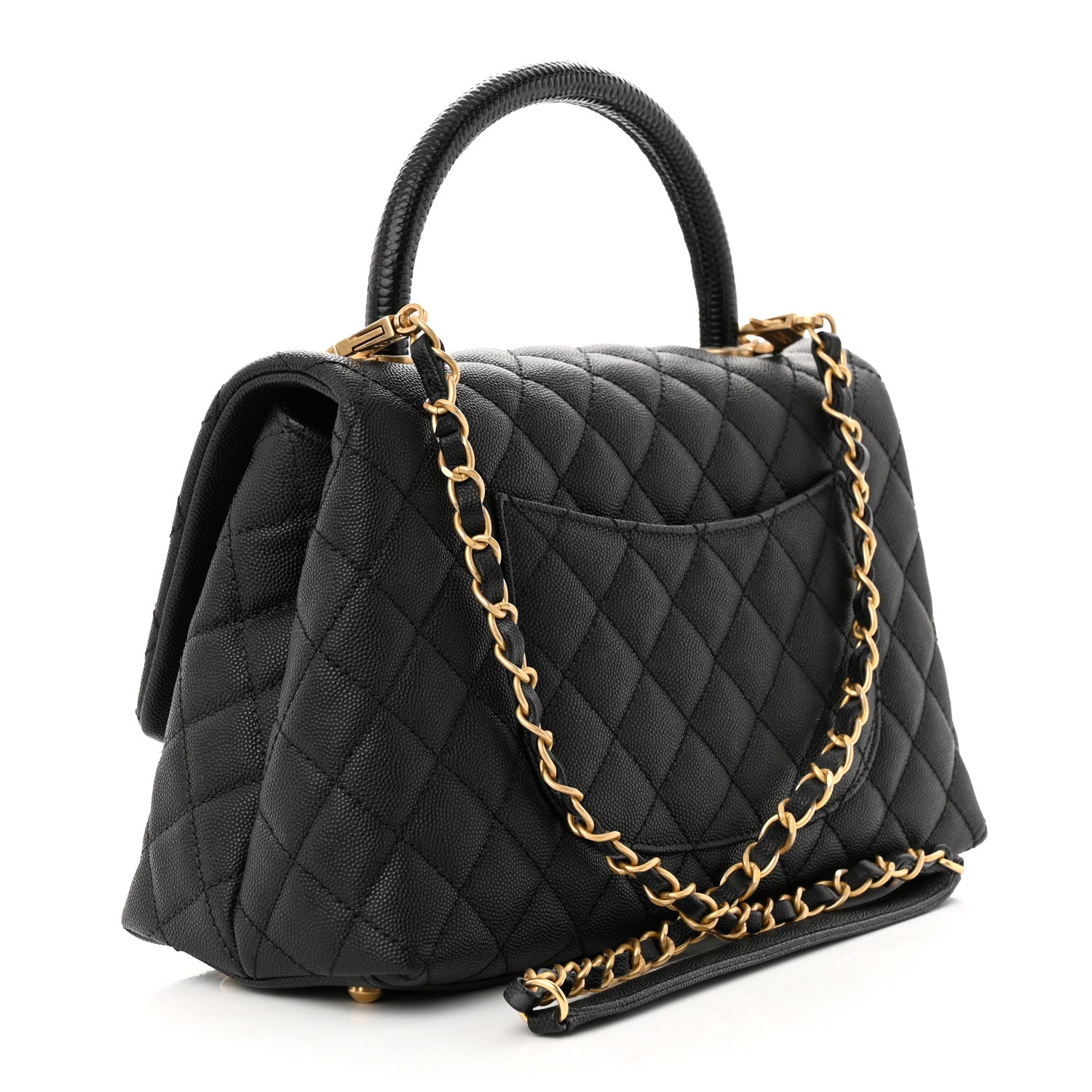 Chanel Caviar Lizard Embossed Quilted Small Coco Handle Flap Black 3 of 10