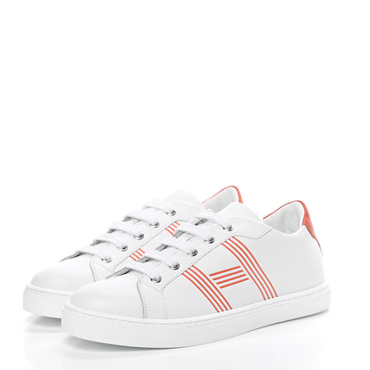 Hermes Calfskin Womens Advantage Sneakers 37 White Orange 3 of 7
