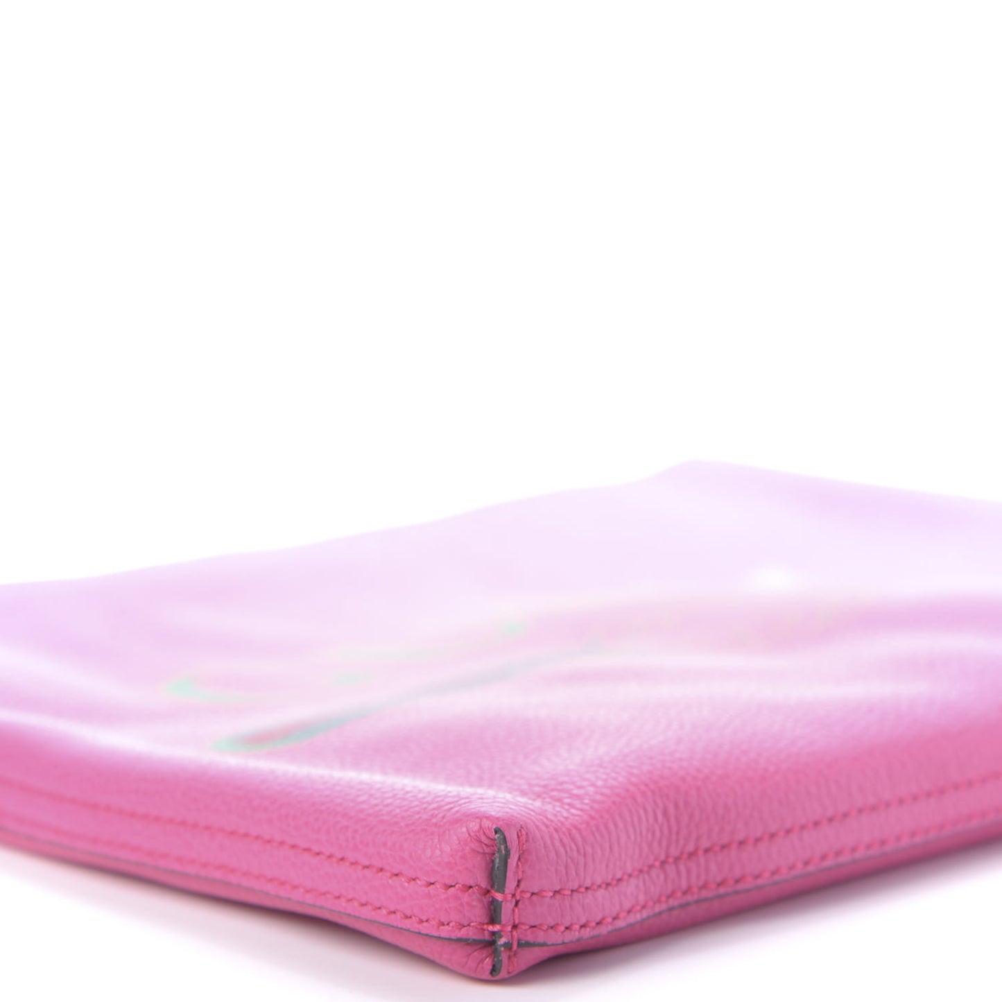 Pebbled Calfskin Medium Logo Portfolio Clutch Box Pink Green