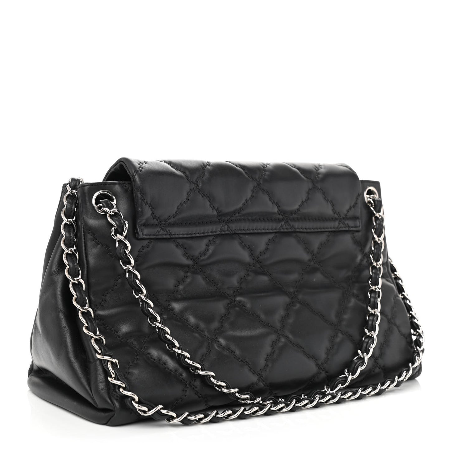 Calfskin Double Stitch Large Hamptons Flap Bag Black
