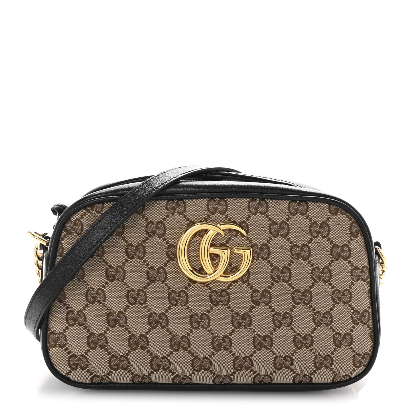 Monogram Matelasse Diagonal Small GG Marmont Chain Shoulder Bag Beige Black