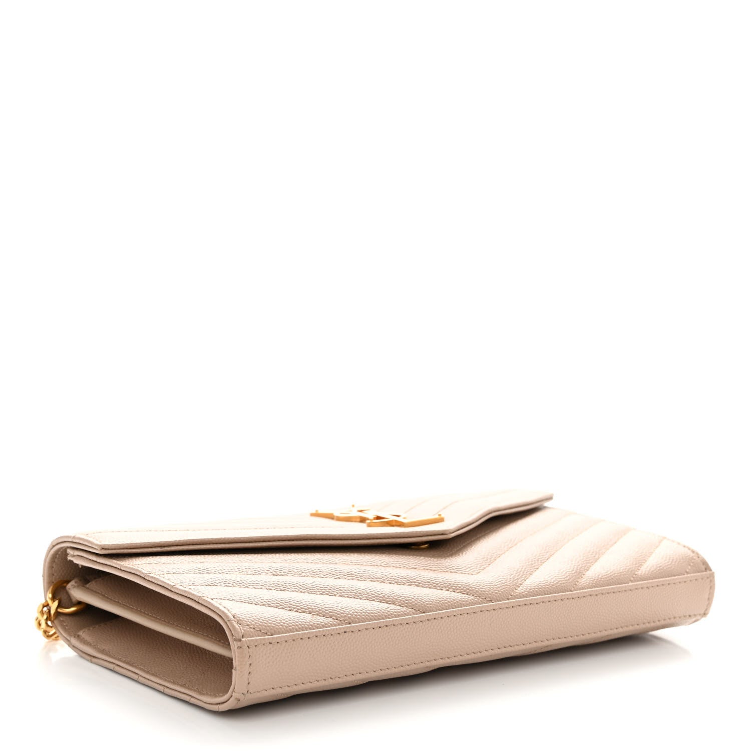 Saint Laurent Grain De Poudre Matelasse Chevron Monogram Chain Wallet Dark Beige 4 of 11