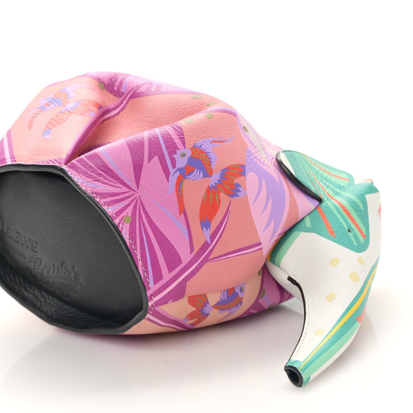 Calfskin Paula's Ibiza Printed Elephant Crossbody Bag Pink White