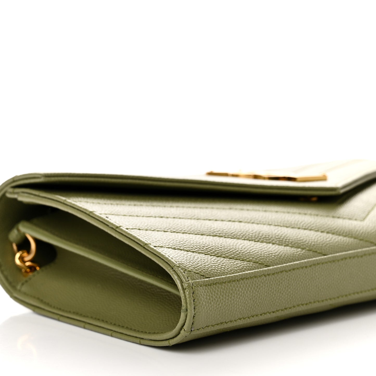 Grain De Poudre Matelasse Chevron Monogram Chain Wallet Light Sage