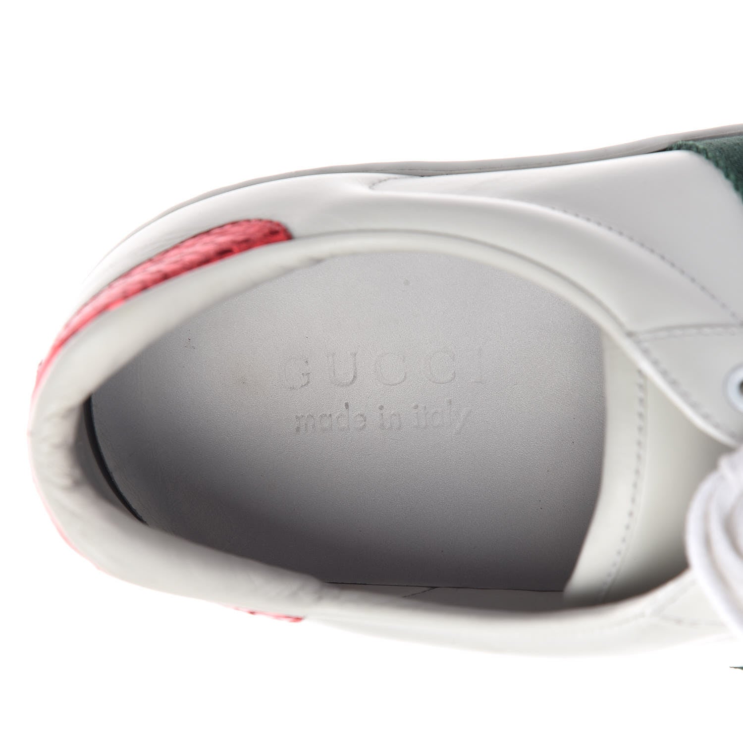 Gucci Miro Soft Calfskin Laminated Ayers Web Bee Embroidered Mens Ace Sneakers 9 White Red Flame Green 7 of 10