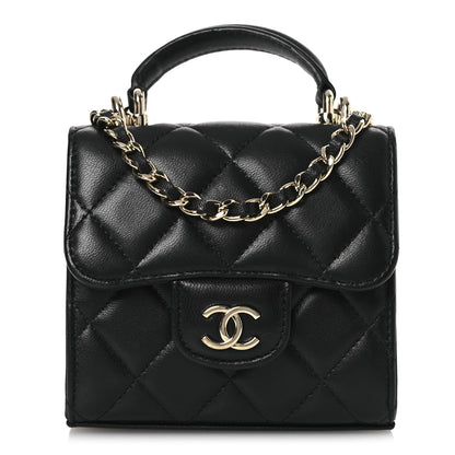 Chanel Lambskin Quilted Top Handle Flap Clutch With Chain Black 1 of 11