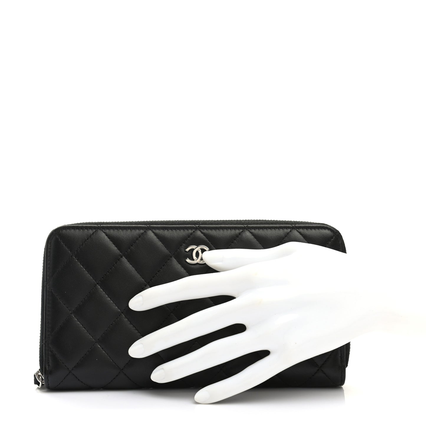 Lambskin Quilted Large Gusset Zip Around Wallet Black