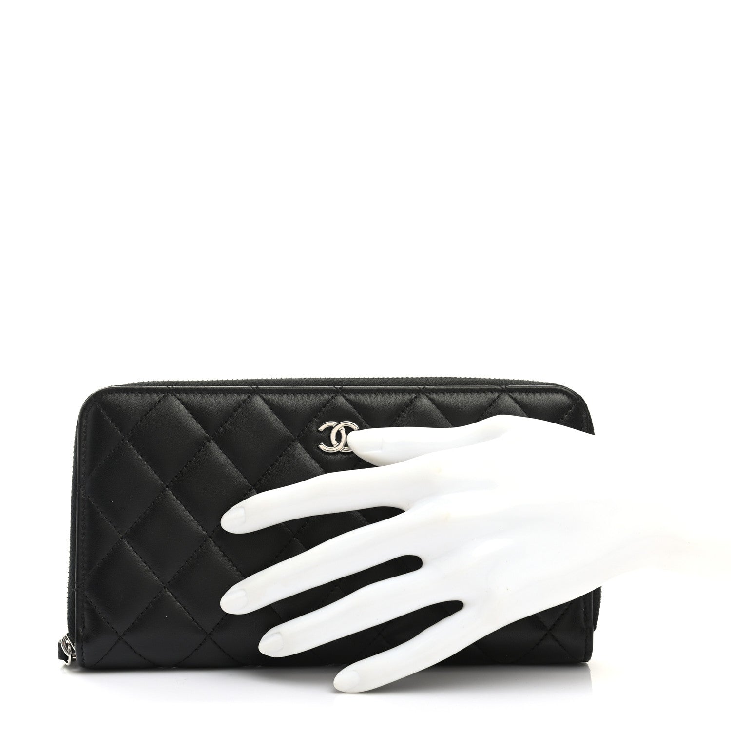 Chanel Lambskin Quilted Large Gusset Zip Around Wallet Black 2 of 10