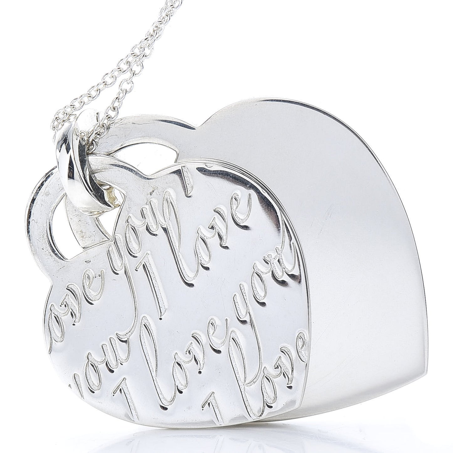 Sterling Silver Notes I Love You Double Heart Pendant Necklace