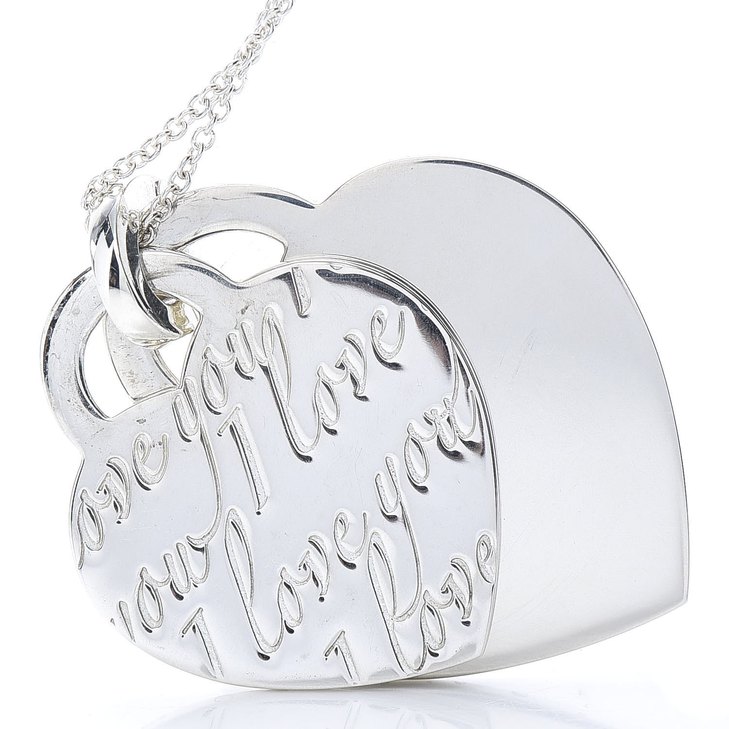 Tiffany Sterling Silver Notes I Love You Double Heart Pendant Necklace 7 of 7