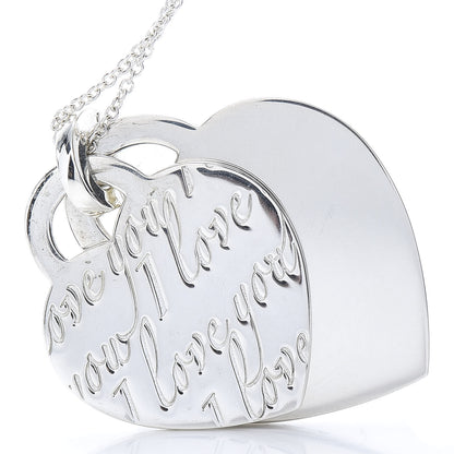 Tiffany Sterling Silver Notes I Love You Double Heart Pendant Necklace 7 of 7