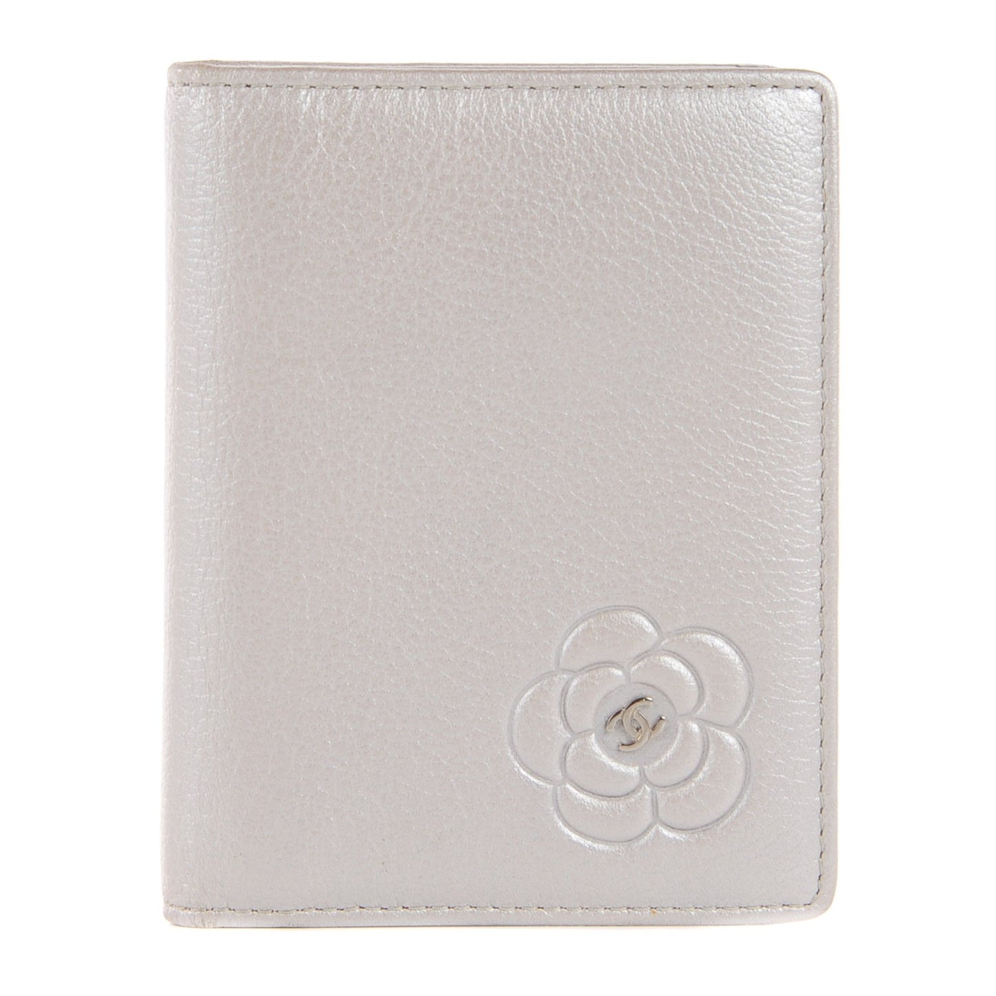 Goatskin Camellia Card Holder Wallet Silver