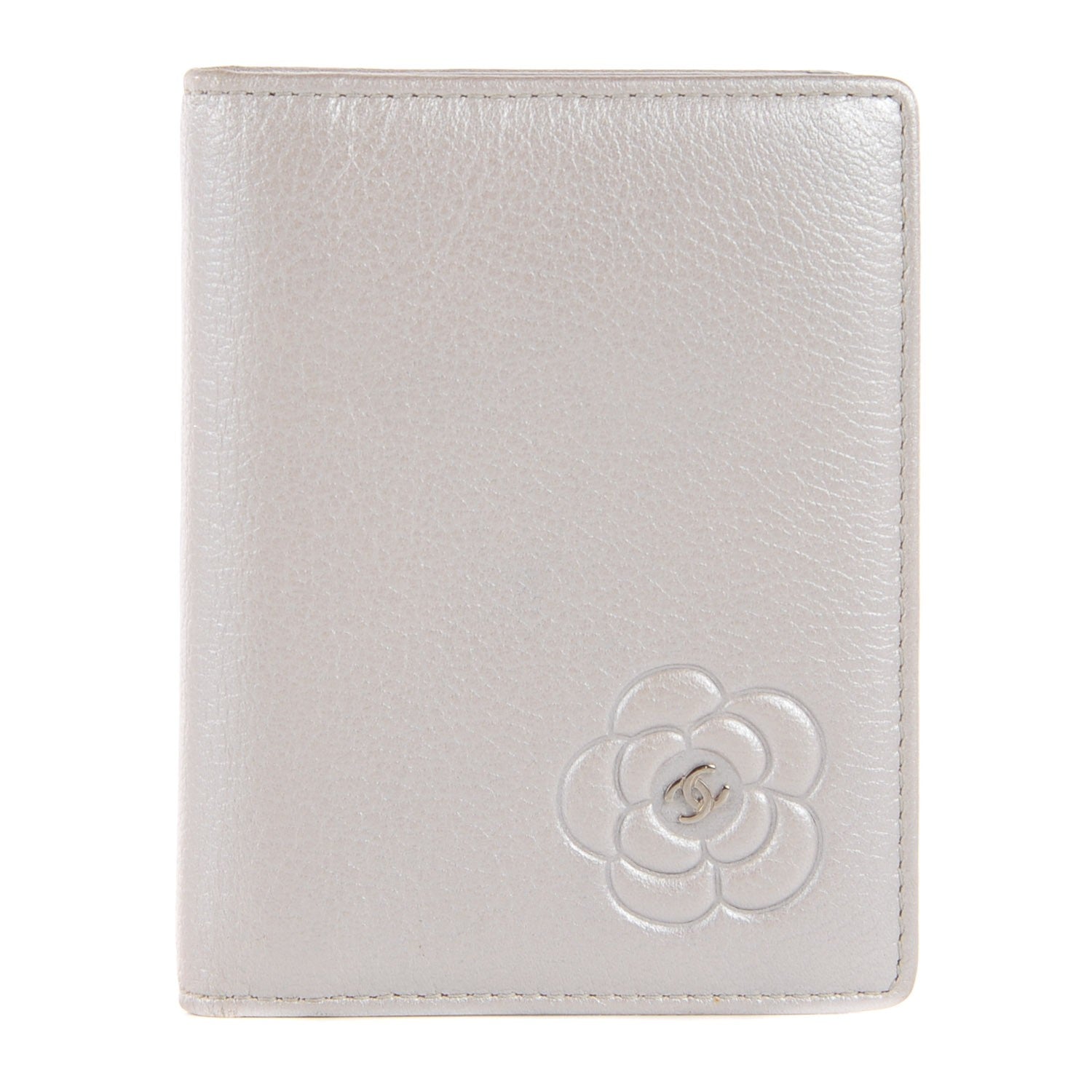 Chanel Goatskin Camellia Card Holder Wallet Silver 1 of 9