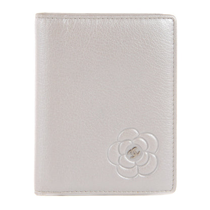 Chanel Goatskin Camellia Card Holder Wallet Silver 1 of 9