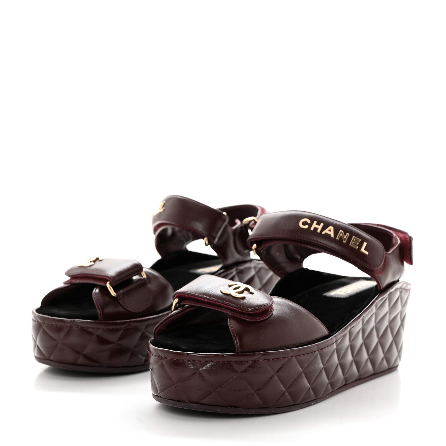 Chanel Shiny Calfskin Logo Platform Sandals 39 Burgundy 3 of 8