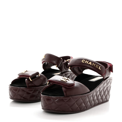 Chanel Shiny Calfskin Logo Platform Sandals 39 Burgundy 3 of 8