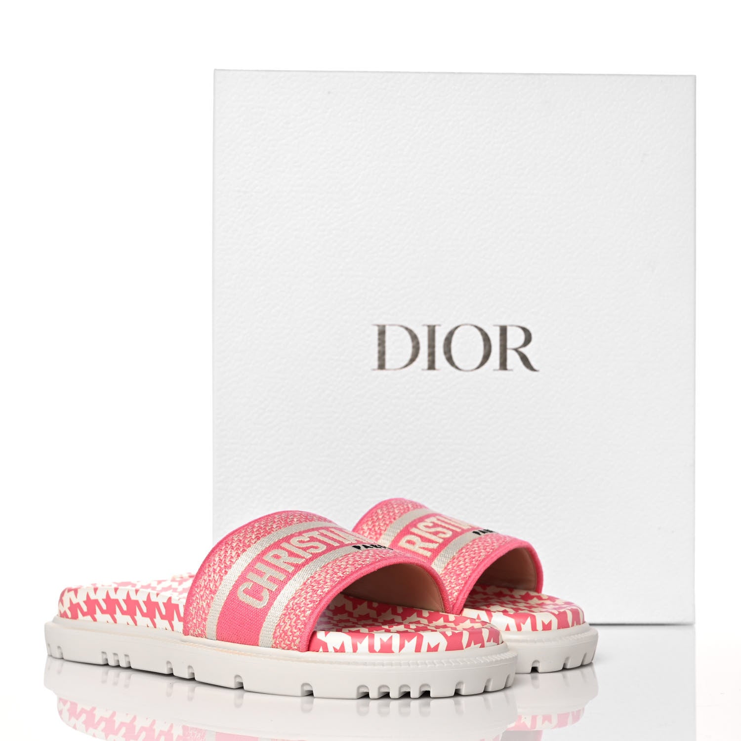 Christian Dior Micro PDP Cotton Houndstooth Embroidered Dway 10mm Slide Sandals 38 Peony 9 of 9