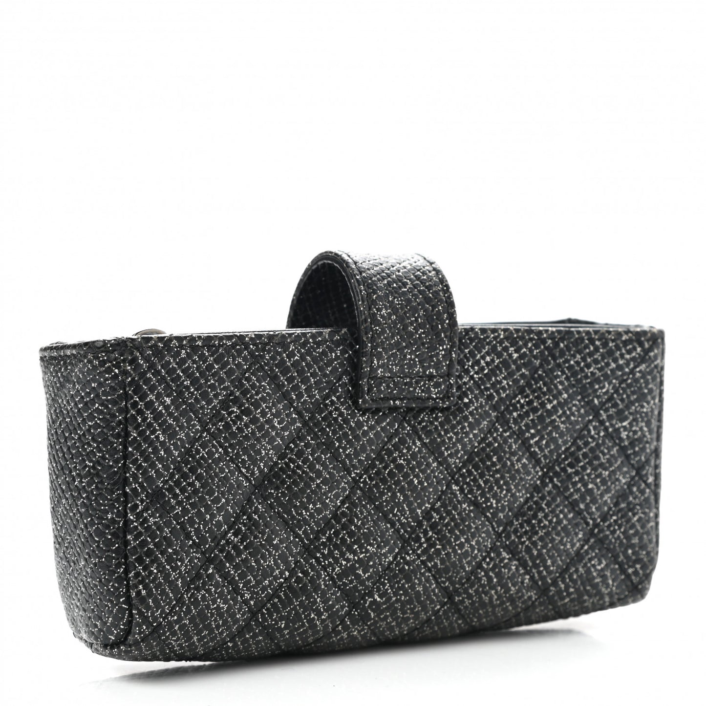 Glitter Calfskin Quilted Mini Phone Holder Clutch Black