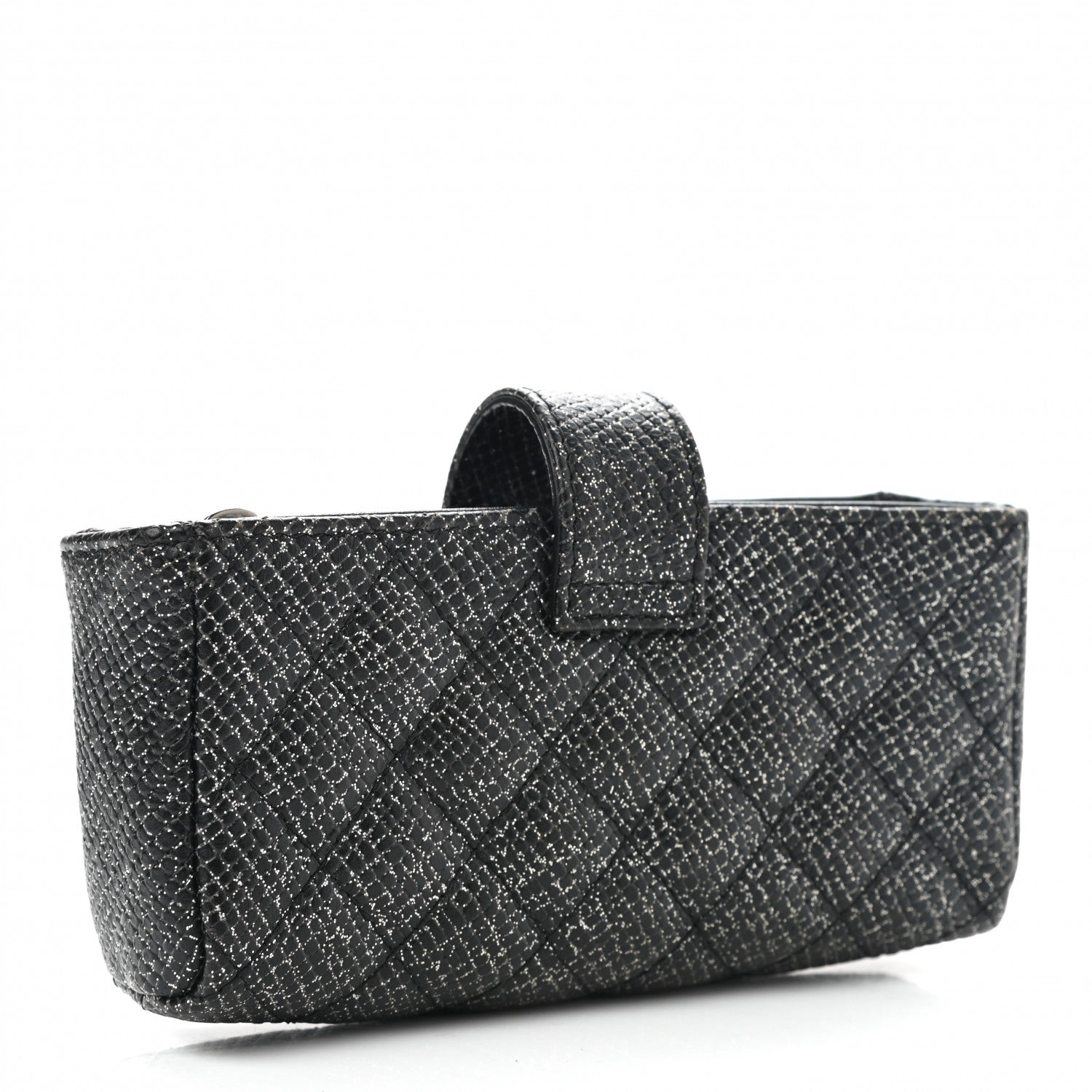 Chanel Glitter Calfskin Quilted Mini Phone Holder Clutch Black 3 of 10