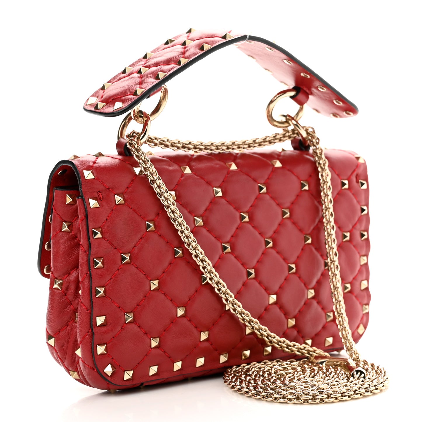 Nappa Small Rockstud Spike Shoulder Bag Rosso Valentino