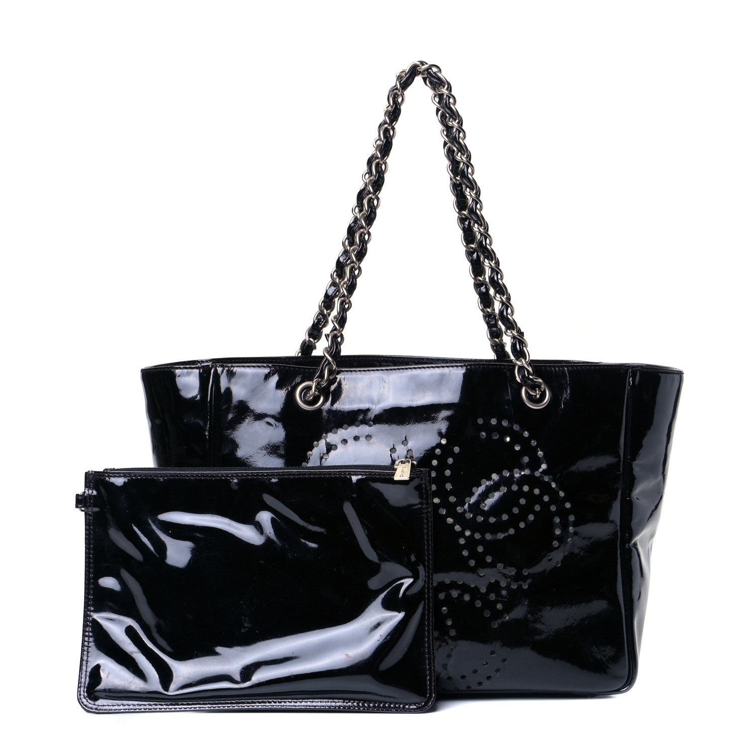 Chanel Patent Perforated CC Tote Black 1 of 4