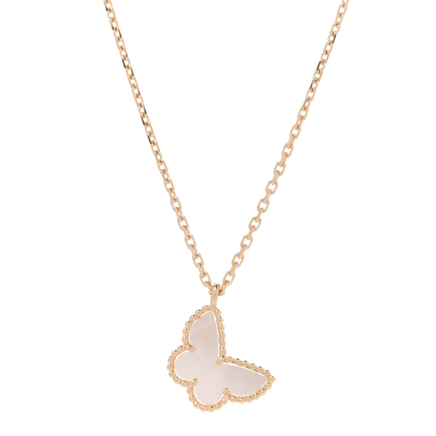 18K Yellow Gold Mother of Pearl Sweet Alhambra Butterfly Pendant Necklace