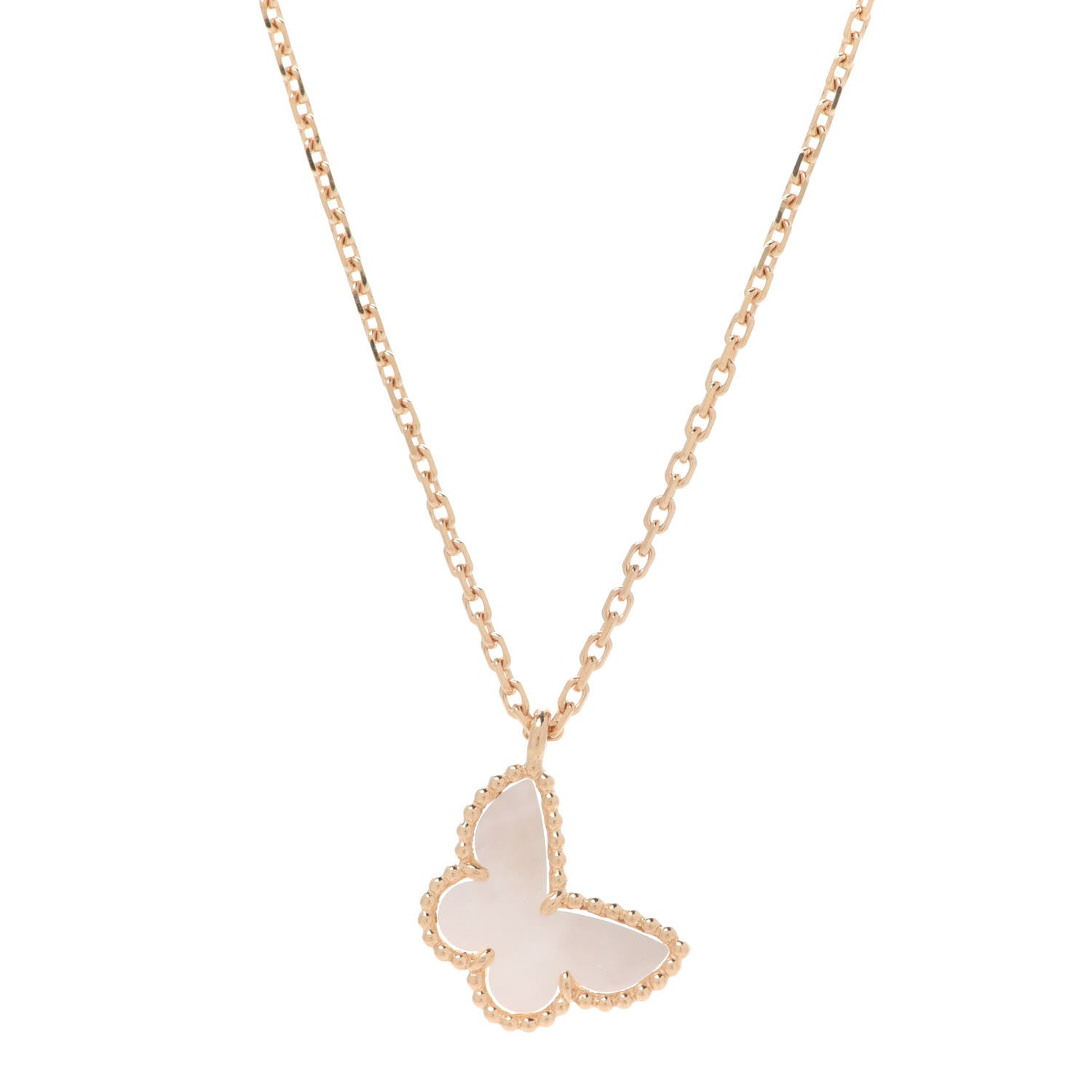 Van Cleef & Arpels 18K Yellow Gold Mother of Pearl Sweet Alhambra Butterfly Pendant Necklace 4 of 8