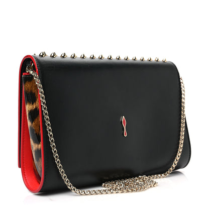 Christian Louboutin Calfskin Patent Leopard Spikes Paloma Clutch Black 3 of 8