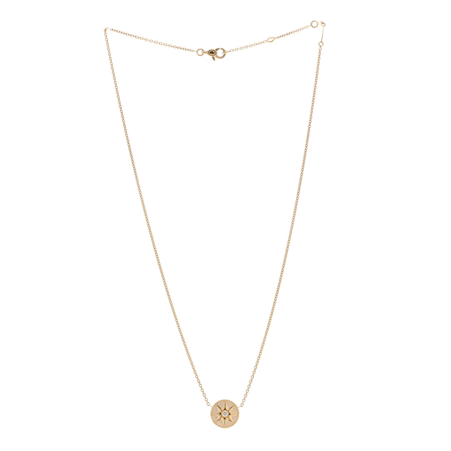 18K Yellow Gold Diamond Mother of Pearl Rose Des Vents Necklace